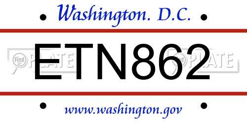 ETN862 District Of Columbia License Plate