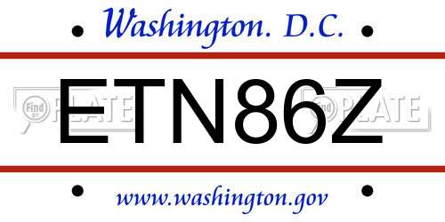 ETN86Z District Of Columbia License Plate