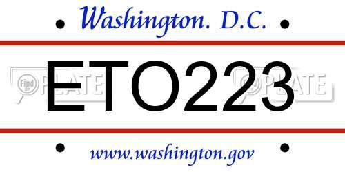 ETO223 District Of Columbia License Plate