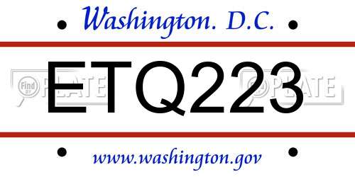ETQ223 District Of Columbia License Plate