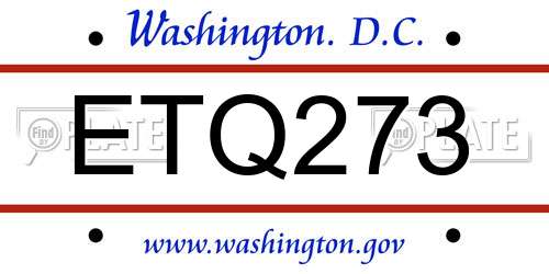 ETQ273 District Of Columbia License Plate