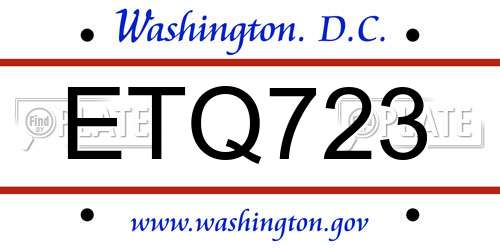 ETQ723 District Of Columbia License Plate