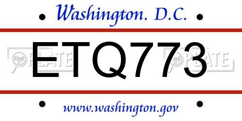 ETQ773 District Of Columbia License Plate