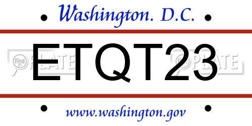 ETQT23 District Of Columbia License Plate