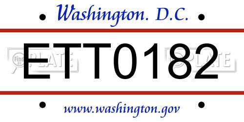 ETT0182 District Of Columbia License Plate