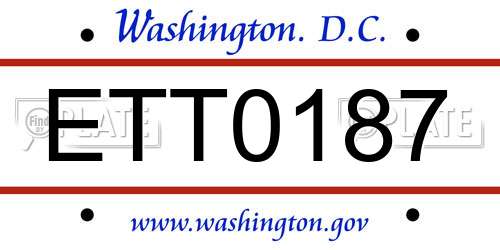 ETT0187 District Of Columbia License Plate