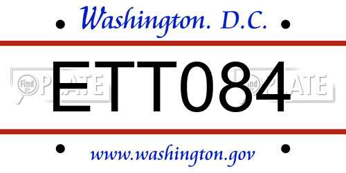 ETT084 District Of Columbia License Plate