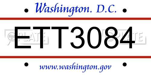 ETT3084 District Of Columbia License Plate