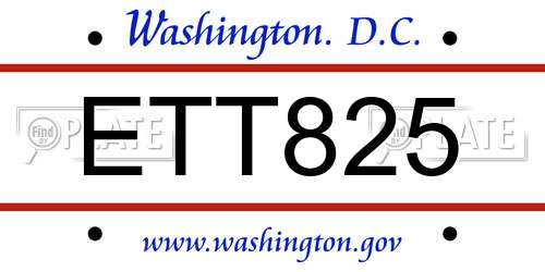 ETT825 District Of Columbia License Plate