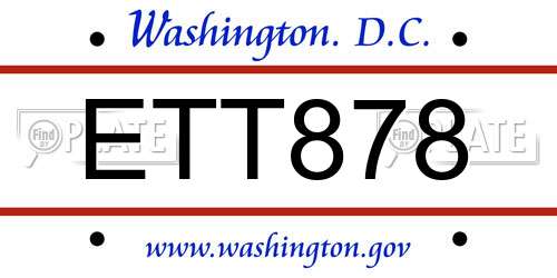 ETT878 District Of Columbia License Plate
