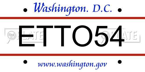 ETTO54 District Of Columbia License Plate