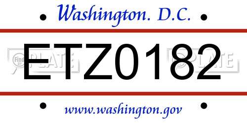 ETZ0182 District Of Columbia License Plate