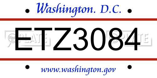 ETZ3084 District Of Columbia License Plate