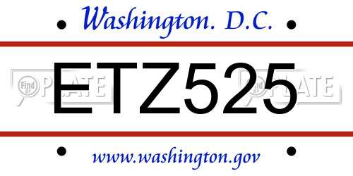 ETZ525 District Of Columbia License Plate