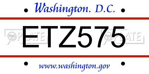 ETZ575 District Of Columbia License Plate