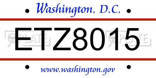 ETZ8015 District Of Columbia License Plate
