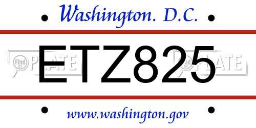 ETZ825 District Of Columbia License Plate