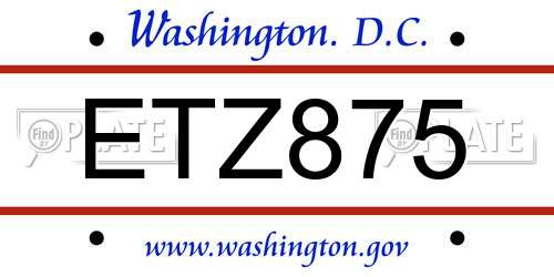 ETZ875 District Of Columbia License Plate