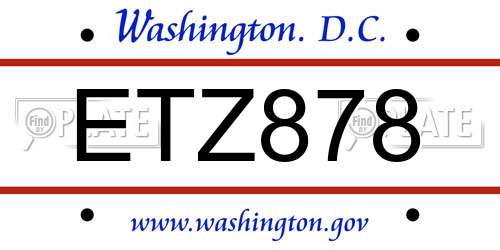 ETZ878 District Of Columbia License Plate