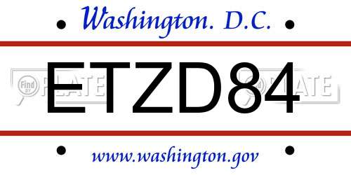 ETZD84 District Of Columbia License Plate
