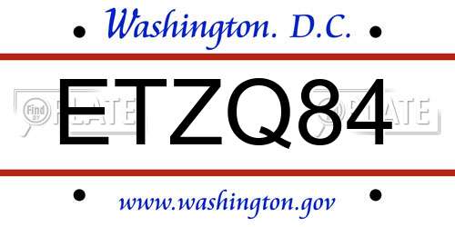 ETZQ84 District Of Columbia License Plate
