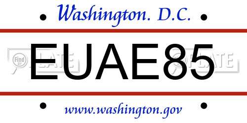 EUAE85 District Of Columbia License Plate