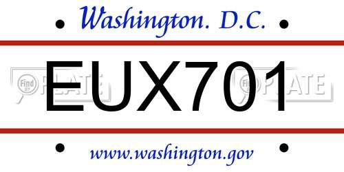 EUX701 District Of Columbia License Plate