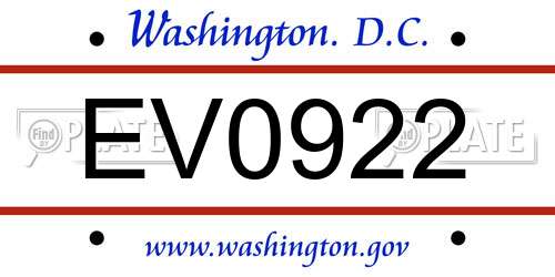 EV0922 District Of Columbia License Plate