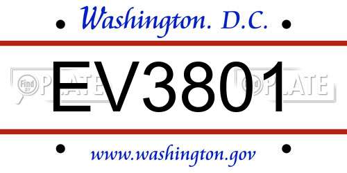 EV3801 District Of Columbia License Plate