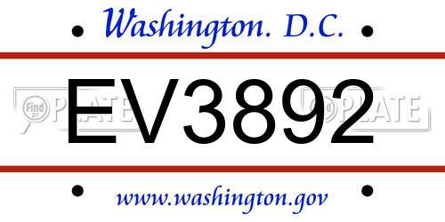 EV3892 District Of Columbia License Plate