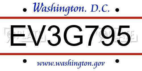 EV3G795 District Of Columbia License Plate
