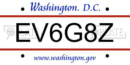 EV6G8Z District Of Columbia License Plate