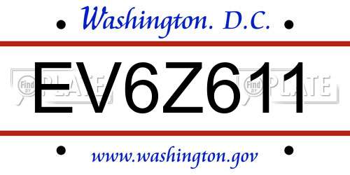 EV6Z611 District Of Columbia License Plate