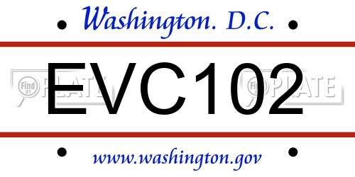 EVC102 District Of Columbia License Plate