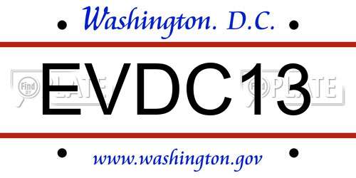 EVDC13 District Of Columbia License Plate