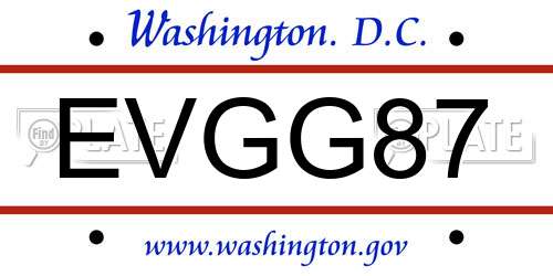 EVGG87 District Of Columbia License Plate