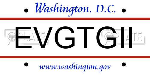 EVGTGII District Of Columbia License Plate