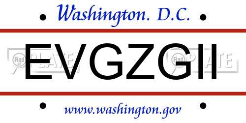 EVGZGII District Of Columbia License Plate