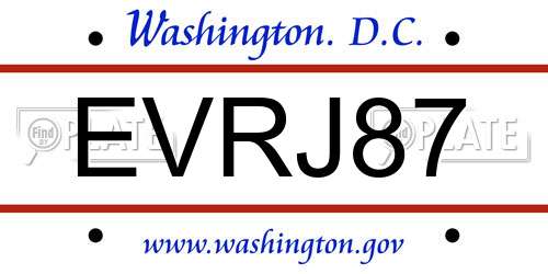 EVRJ87 District Of Columbia License Plate