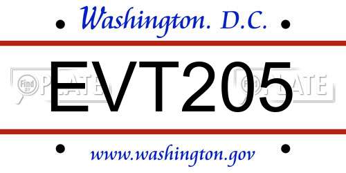 EVT205 District Of Columbia License Plate