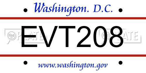 EVT208 District Of Columbia License Plate