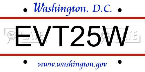 EVT25W District Of Columbia License Plate