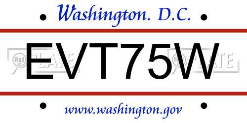 EVT75W District Of Columbia License Plate