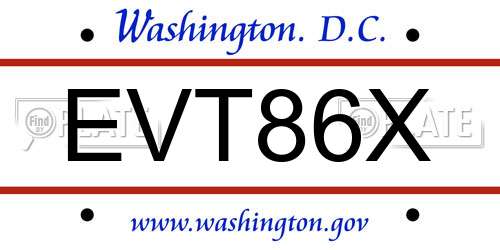 EVT86X District Of Columbia License Plate