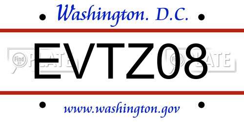 EVTZ08 District Of Columbia License Plate