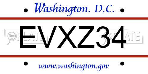 EVXZ34 District Of Columbia License Plate