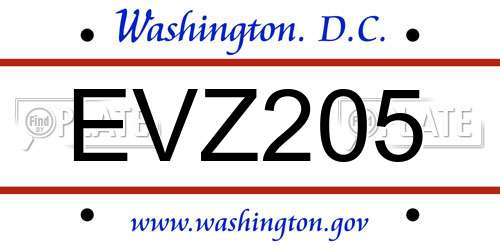 EVZ205 District Of Columbia License Plate