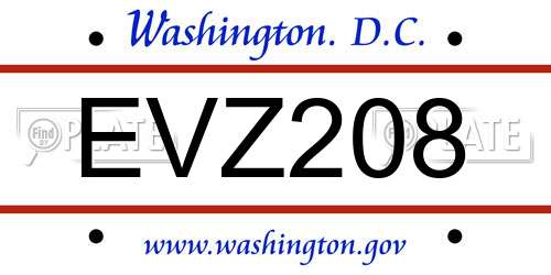 EVZ208 District Of Columbia License Plate