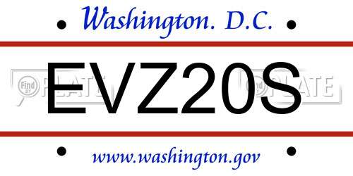 EVZ20S District Of Columbia License Plate