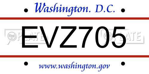 EVZ705 District Of Columbia License Plate